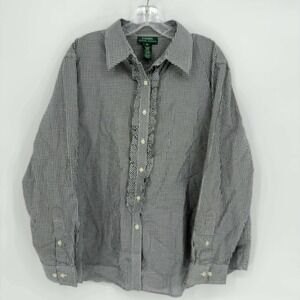 Lauren Ralph Lauren Women's Black Gingham Ruffle Button Up Shirt Size 2X